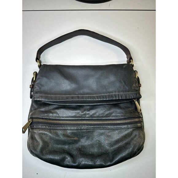 Fossil Handbags - Vintage FOSSIL Explorer Foldover Leather Black&Brown Versatile Shoulder Bag EUC